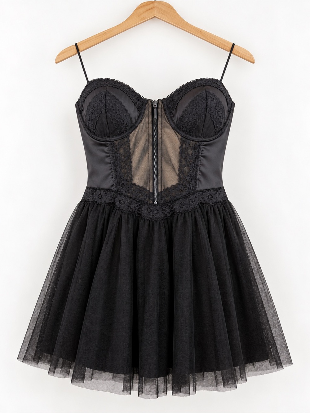 GUESS Black Lace Corset Tulle Mini Dress Size 2 NWT Y2K Party